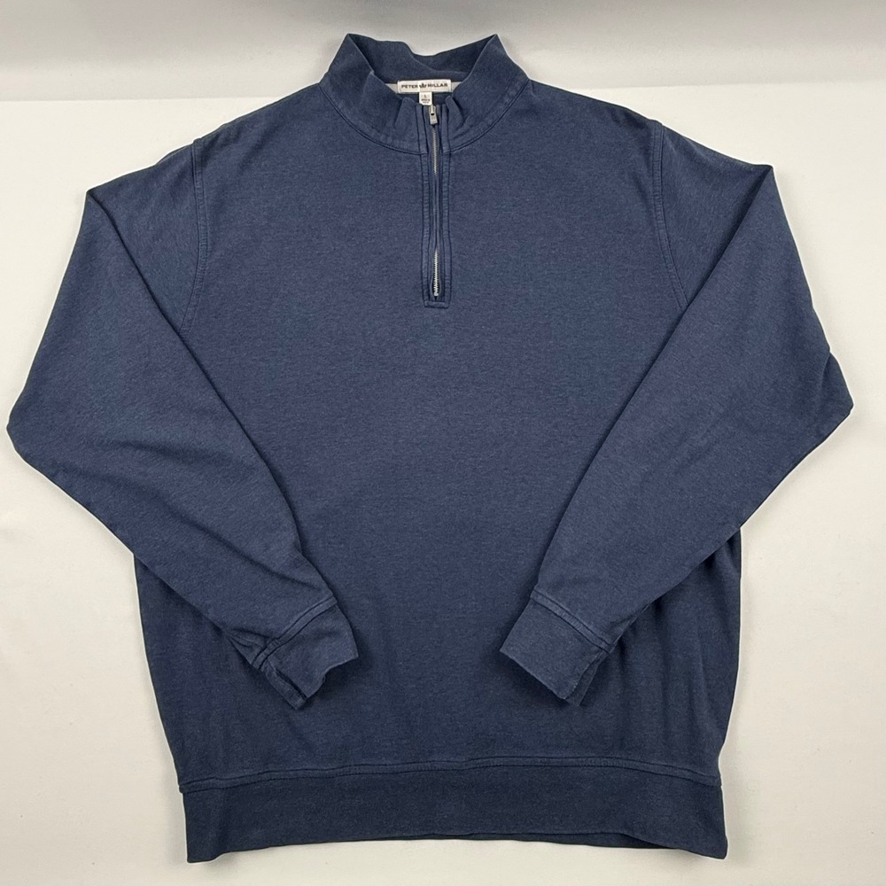 Peter Millar Mens Navy Blue Heathered Quarter Zip Pullover Sweater Large L